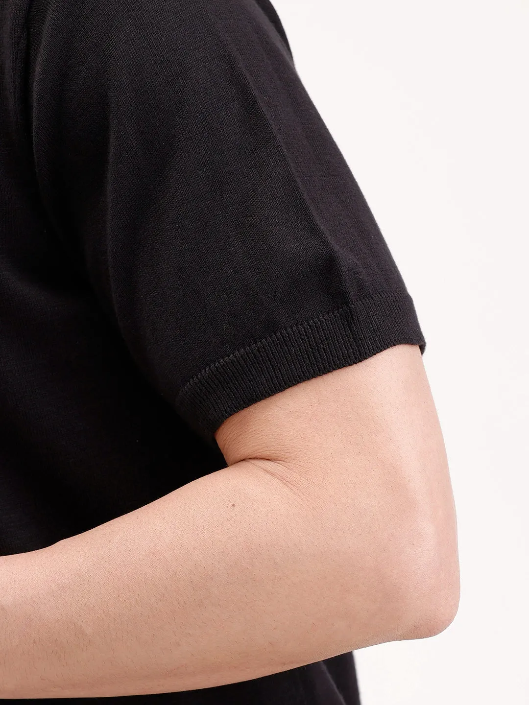 Slim Fit Flat Knit Polo T-Shirt | Black sold by Wrogn product image thumbnail 5