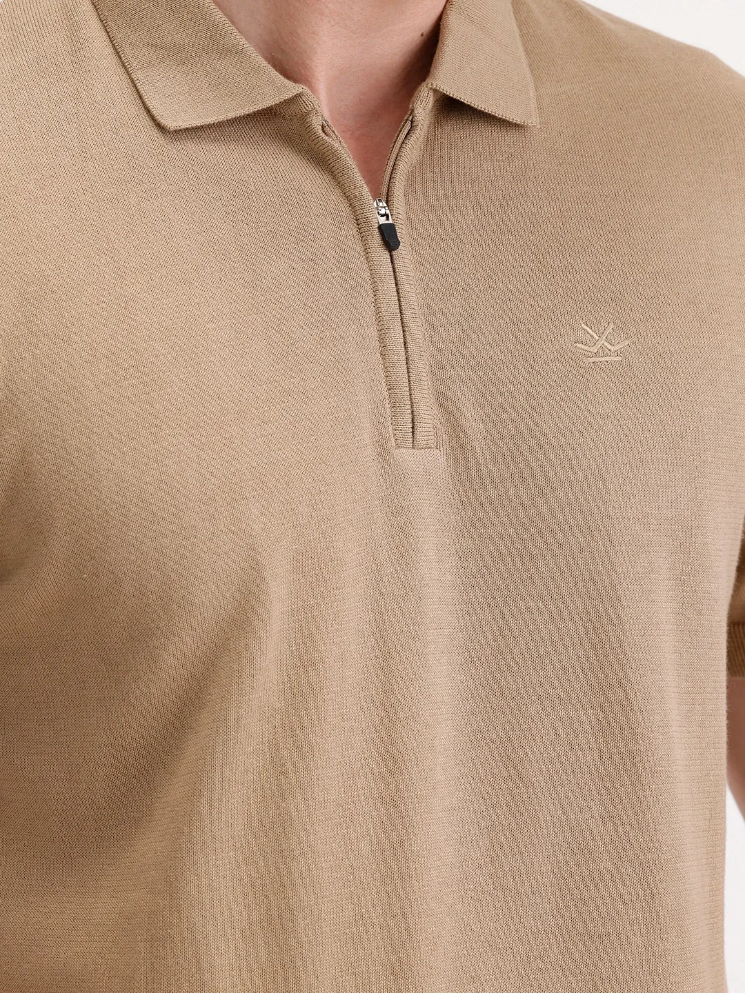 Slim Fit Flat Knit Polo T-Shirt | Khaki sold by Wrogn product image thumbnail 5