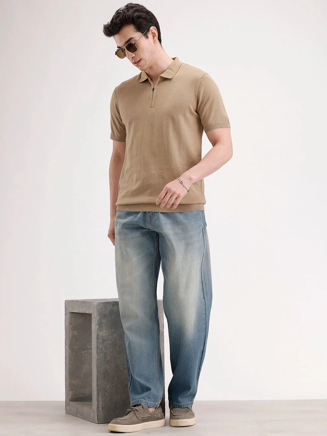 Slim Fit Flat Knit Polo T-Shirt | Khaki sold by Wrogn product image thumbnail 2