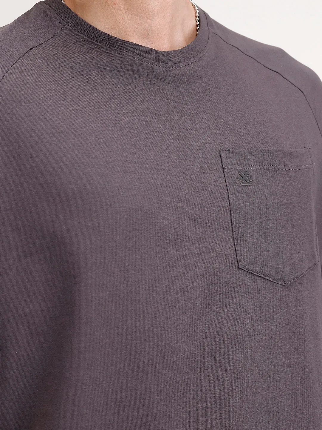 Solid Oversized Patch Pocket T-Shirt | Dark Grey sold by Wrogn product image thumbnail 5
