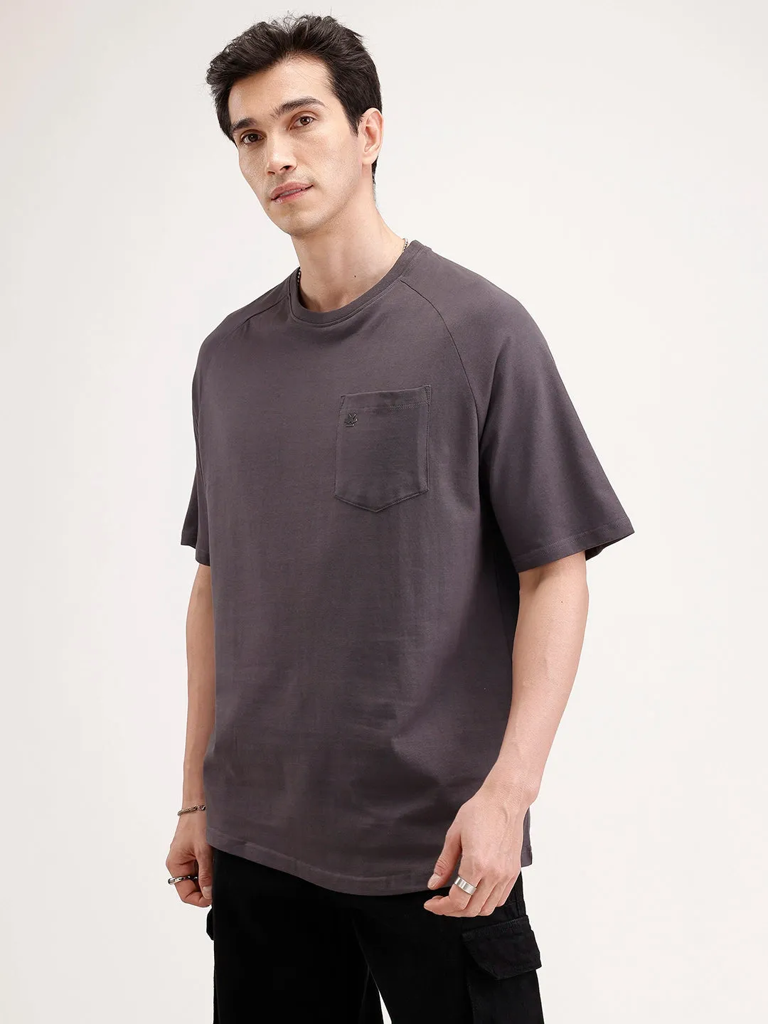 Solid Oversized Patch Pocket T-Shirt | Dark Grey sold by Wrogn product image thumbnail 4