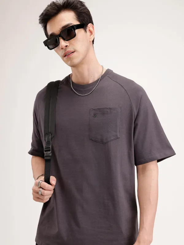 Solid Oversized Patch Pocket T-Shirt | Dark Grey sold by Wrogn