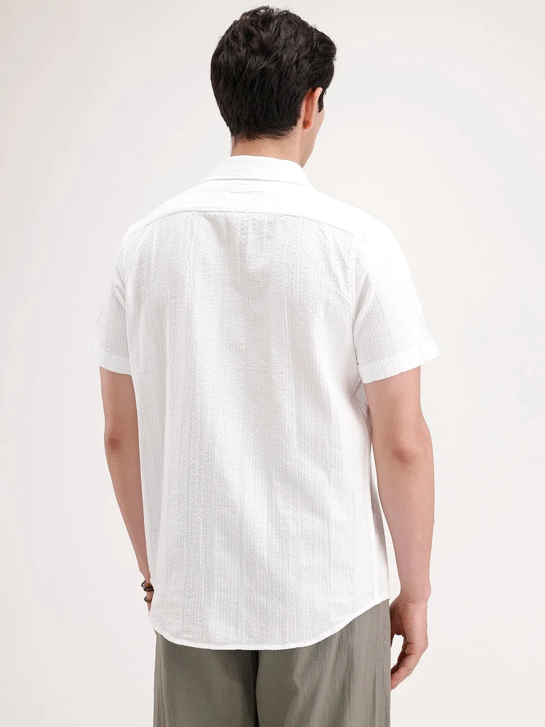 Slim Fit Textured Half Sleeve Shirt | White sold by Wrogn product image thumbnail 3