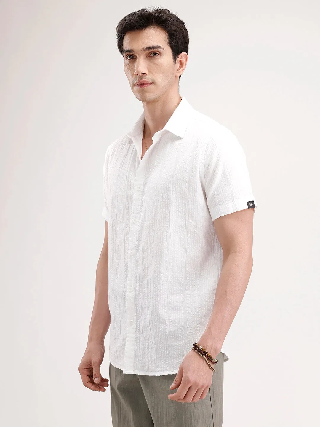 Slim Fit Textured Half Sleeve Shirt | White sold by Wrogn product image thumbnail 4