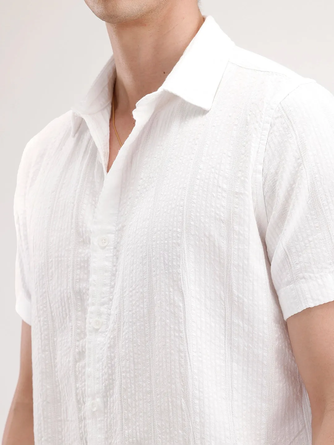 Slim Fit Textured Half Sleeve Shirt | White sold by Wrogn product image thumbnail 5