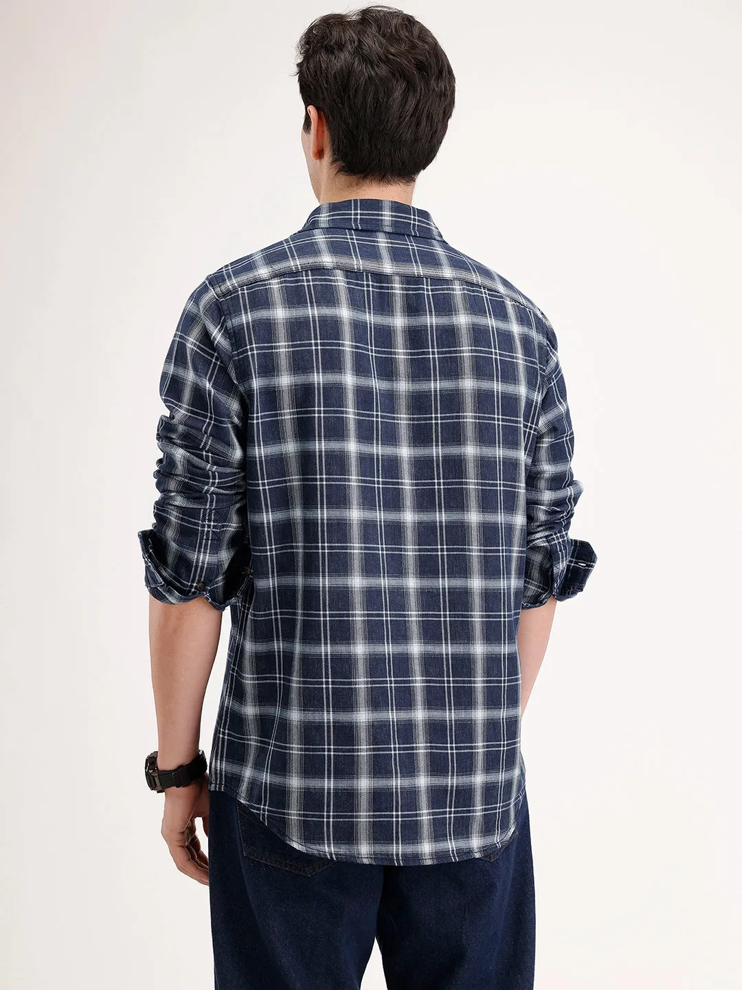 Slim Fit Checkered Shirt | Blue sold by Wrogn product image thumbnail 3