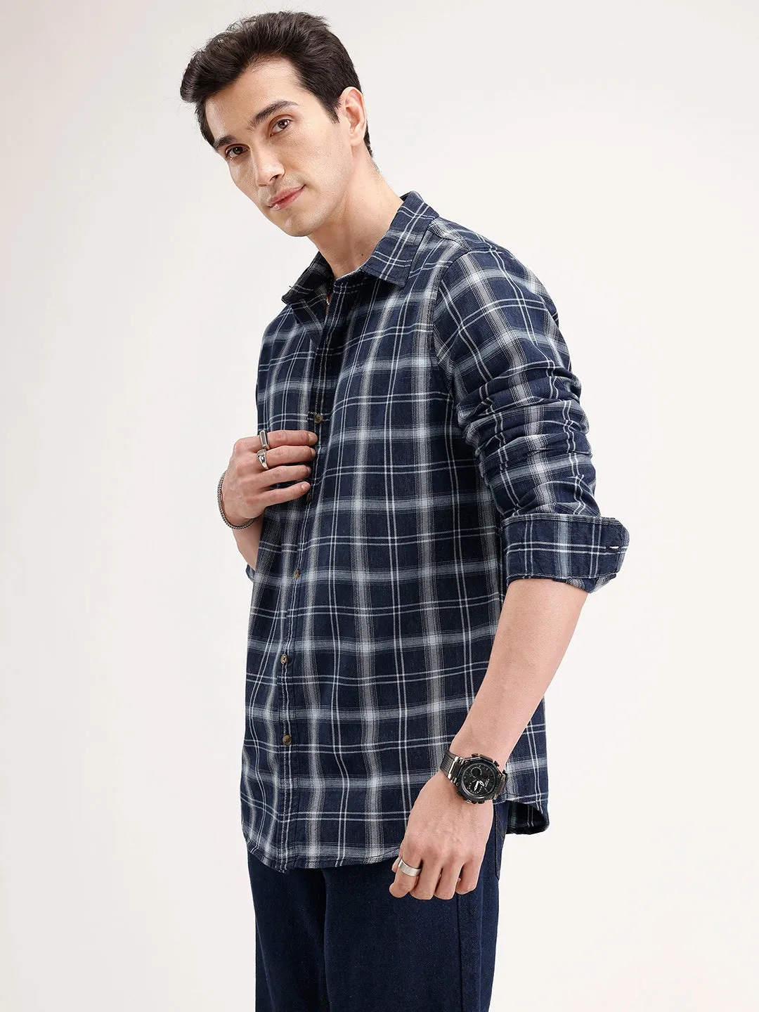 Slim Fit Checkered Shirt | Blue sold by Wrogn product image thumbnail 4