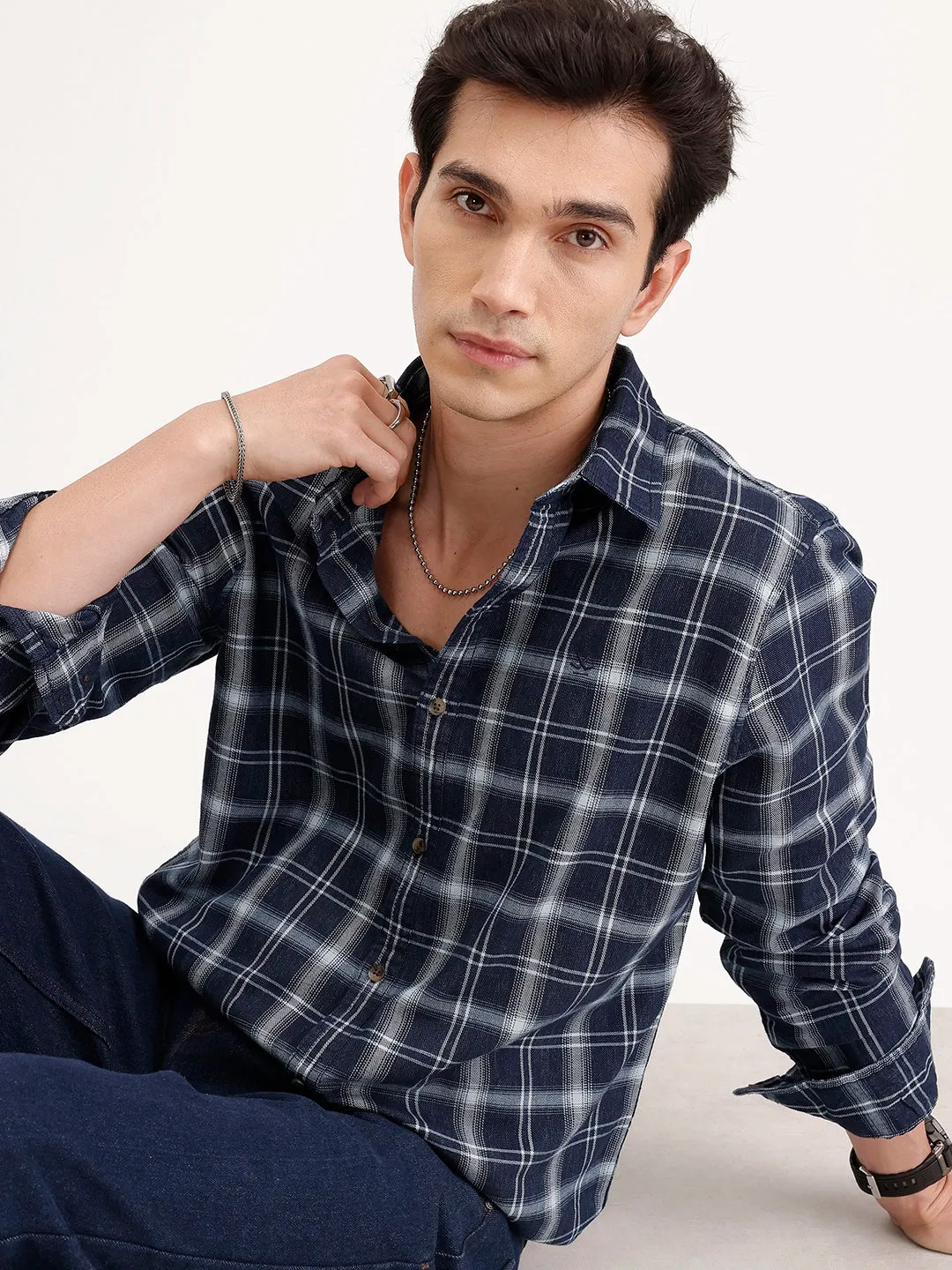 Slim Fit Checkered Shirt | Blue sold by Wrogn