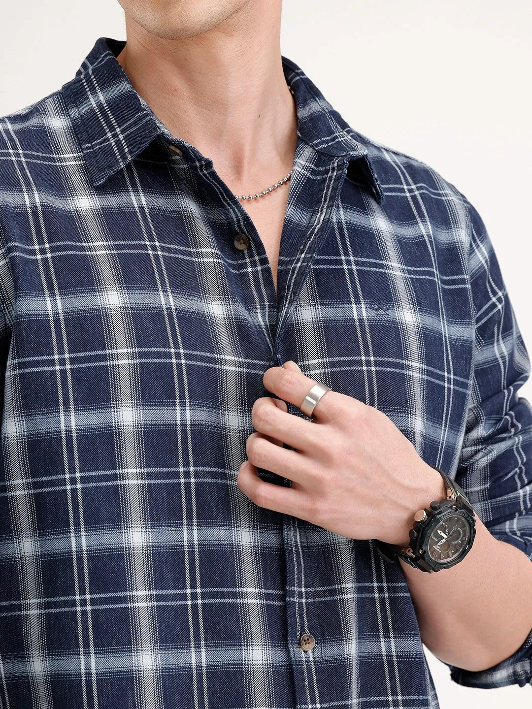 Slim Fit Checkered Shirt | Blue sold by Wrogn product image thumbnail 5