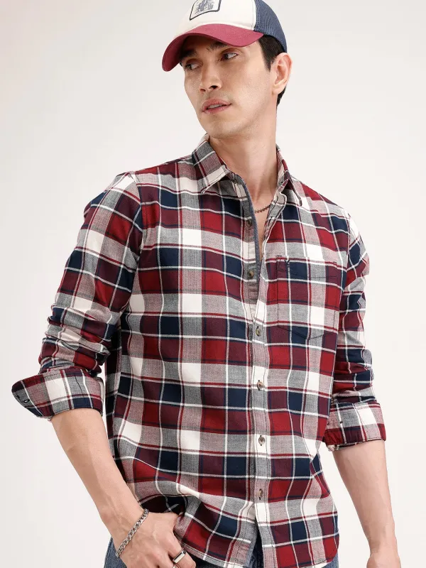 Slim Fit Checkered Shirt | Red sold by Wrogn