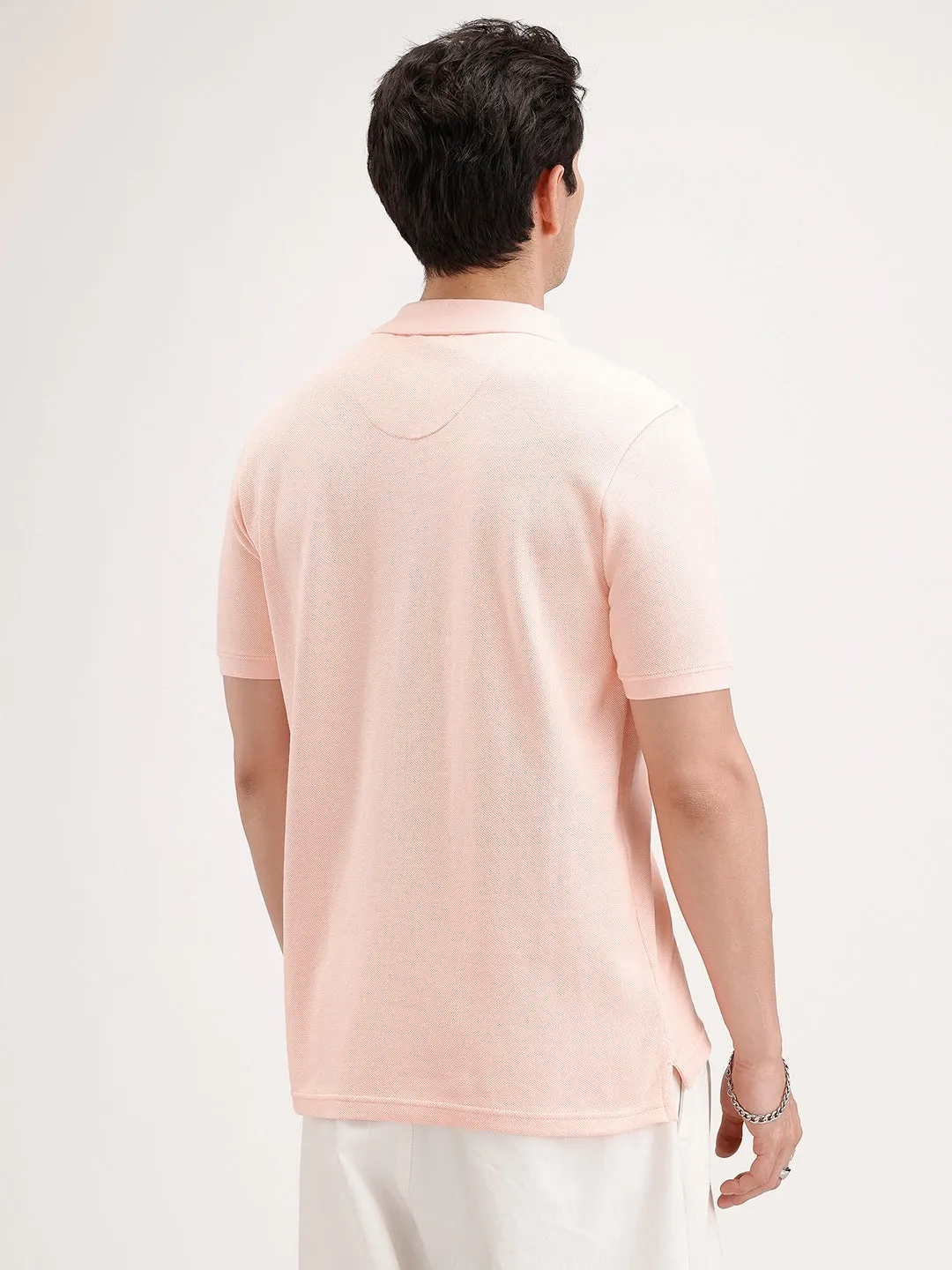 Solid Slim Fit Polo T-Shirt | Peach sold by Wrogn product image thumbnail 3