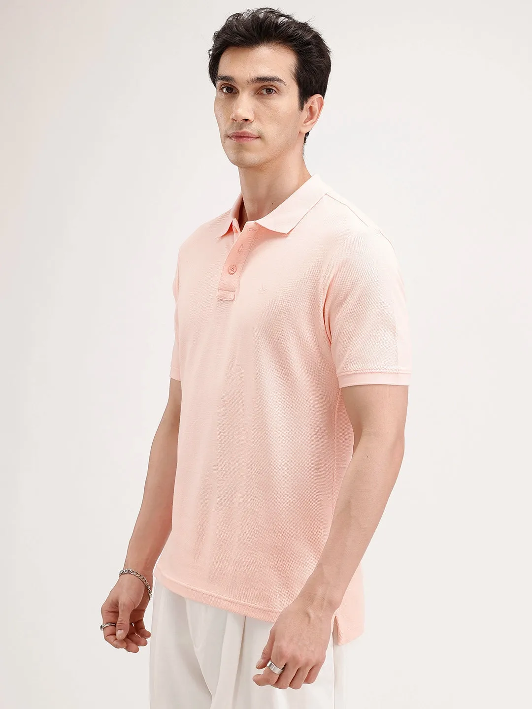 Solid Slim Fit Polo T-Shirt | Peach sold by Wrogn product image thumbnail 4