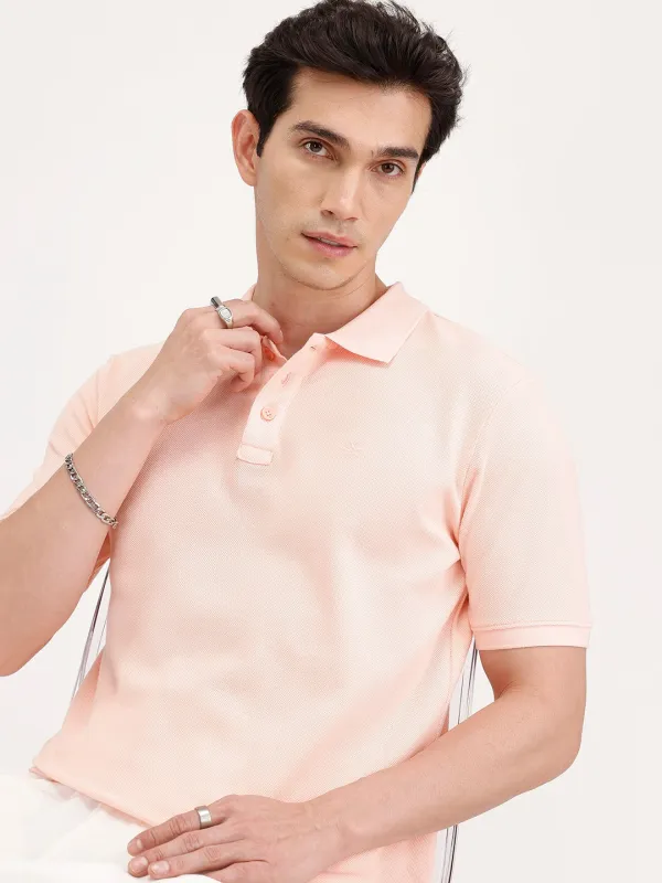 Solid Slim Fit Polo T-Shirt | Peach sold by Wrogn