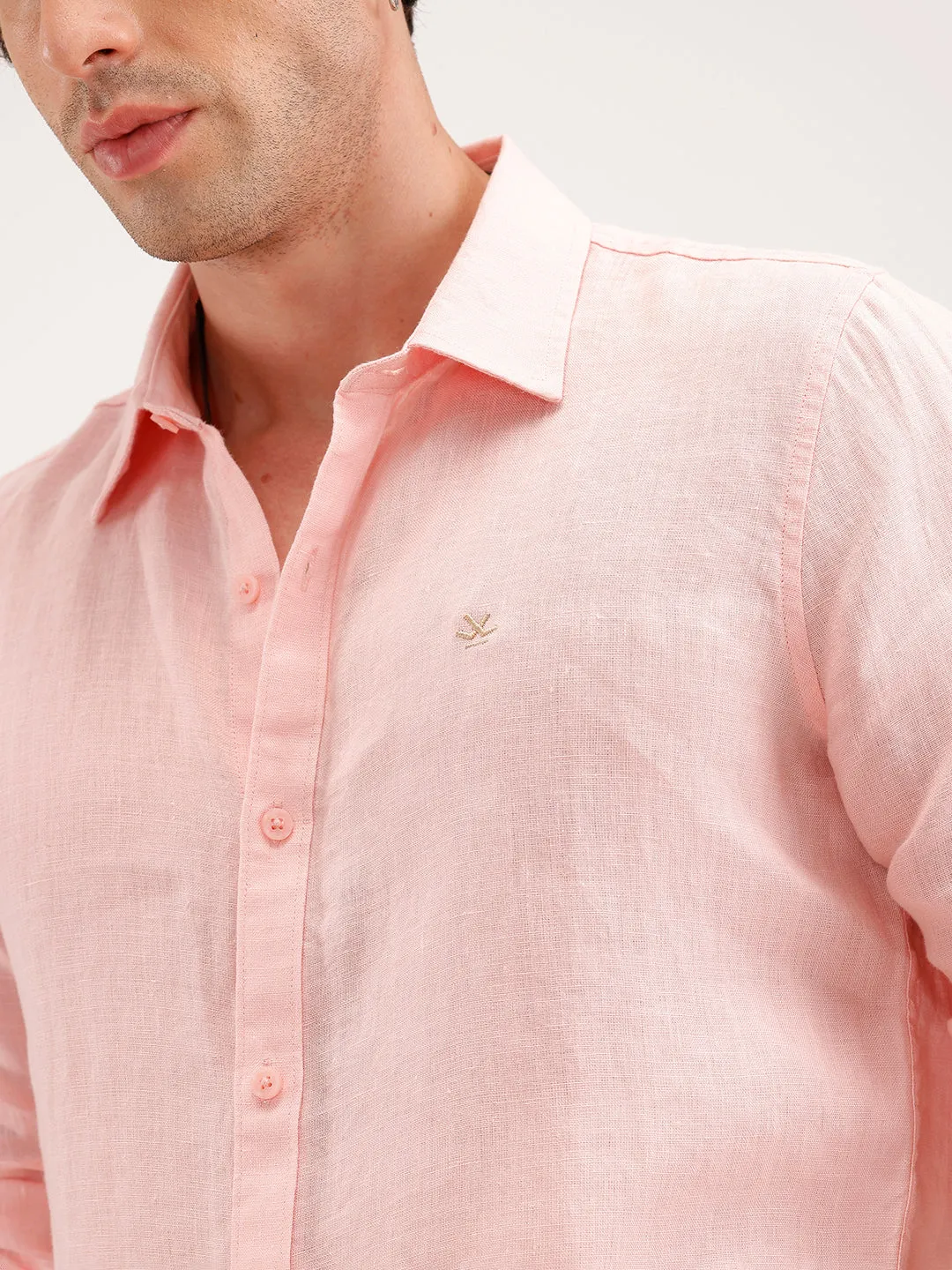 Solid 100% Linen Slim Fit Shirt | Pink sold by Wrogn product image thumbnail 5