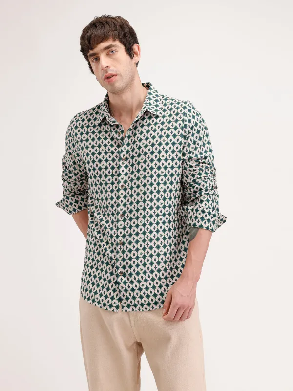 Slim Fit AOP Full Sleeve Shirt | Green sold by Wrogn