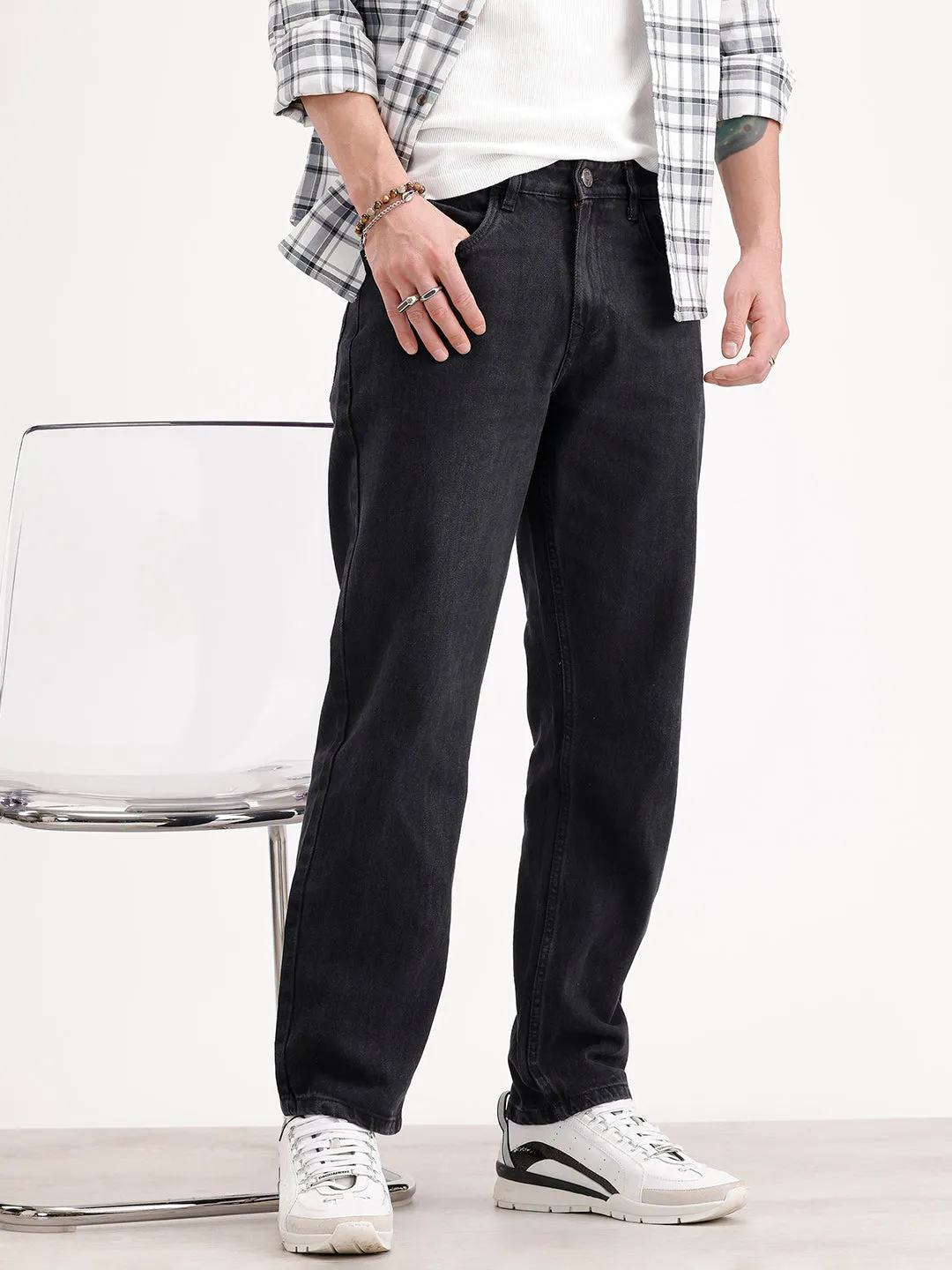 Anti Fit Light Faded Denim Jeans | Black sold by Wrogn