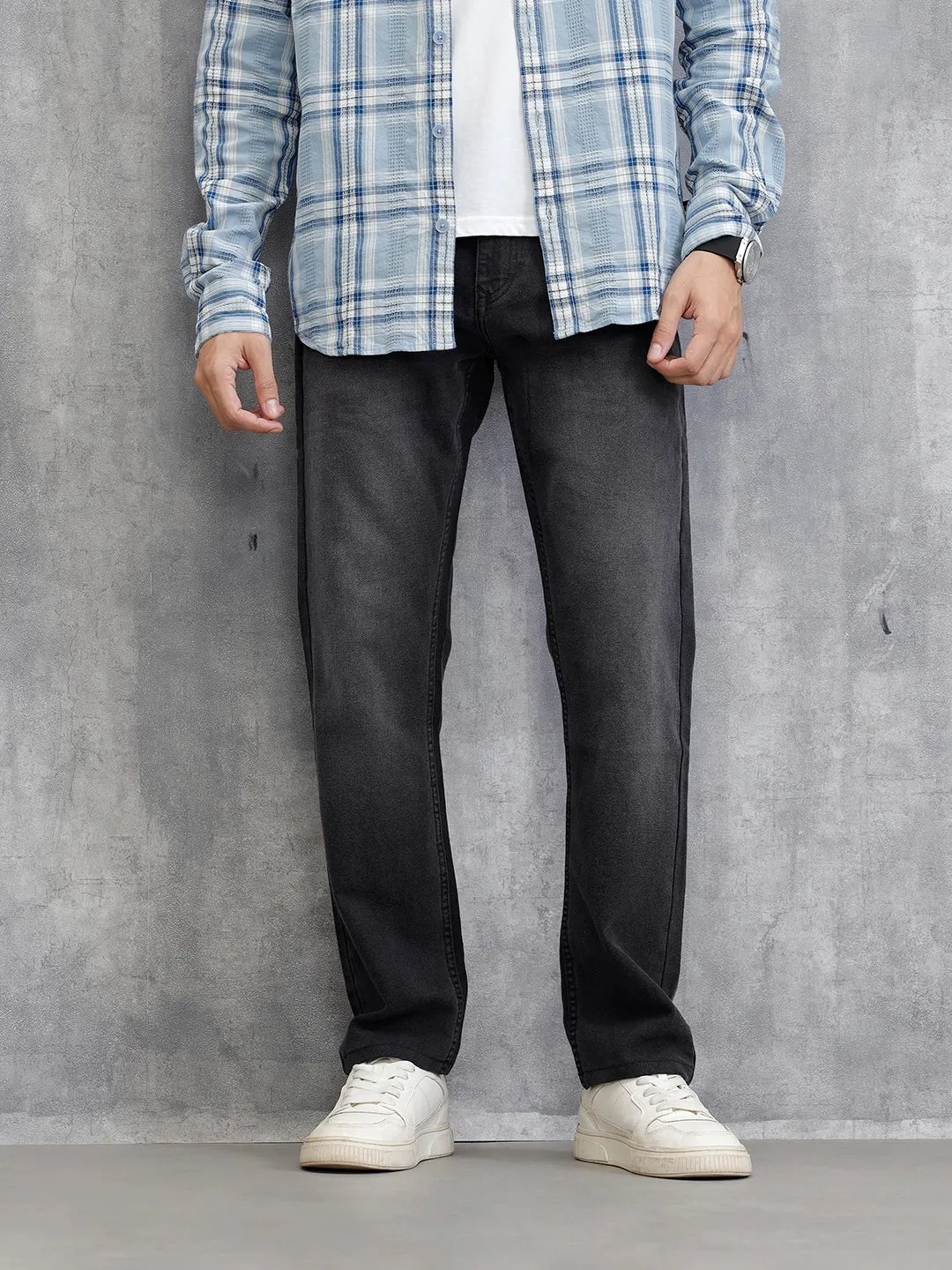 Mid Washed Relaxed Fit Jeans | Grey sold by Wrogn