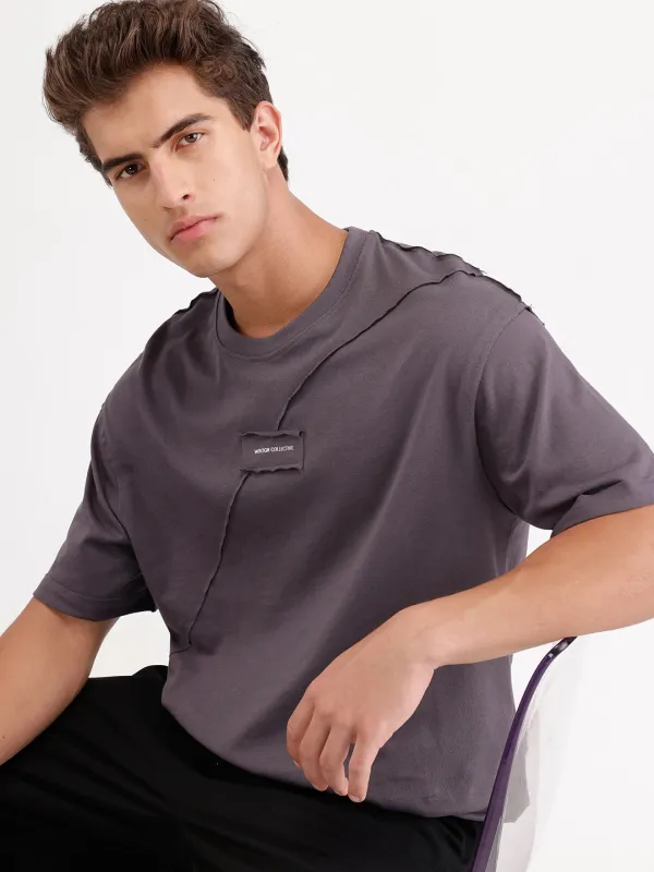 Solid Oversized Cut & Sew T-Shirt | Dark Grey sold by Wrogn