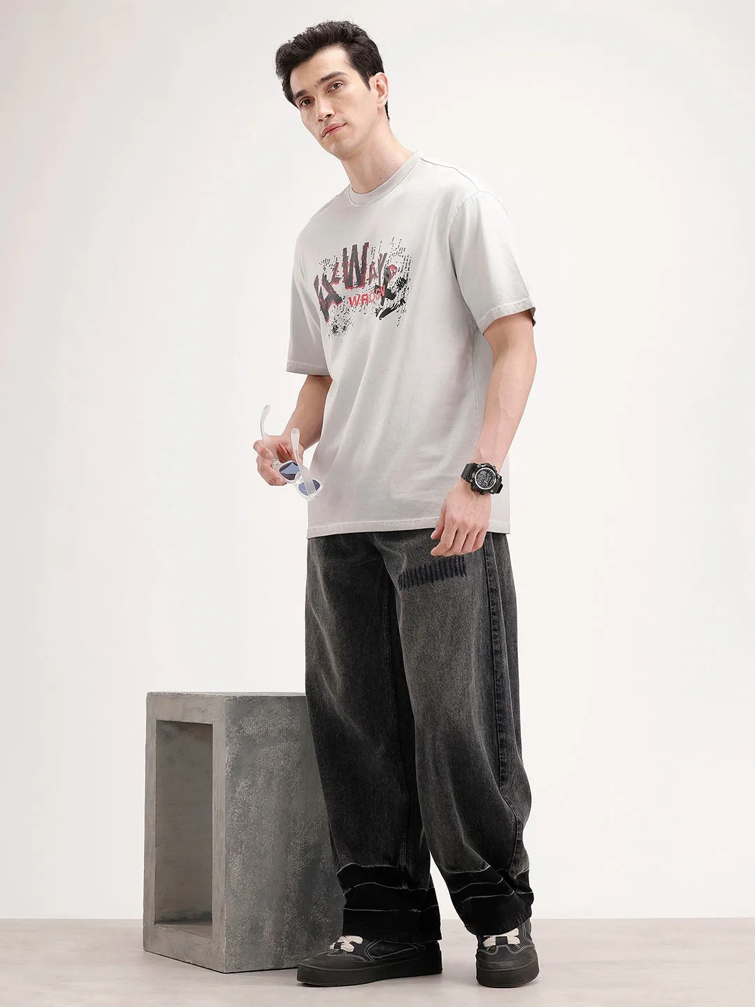 Oversized Front Printed T-Shirt | Grey sold by Wrogn product image thumbnail 2