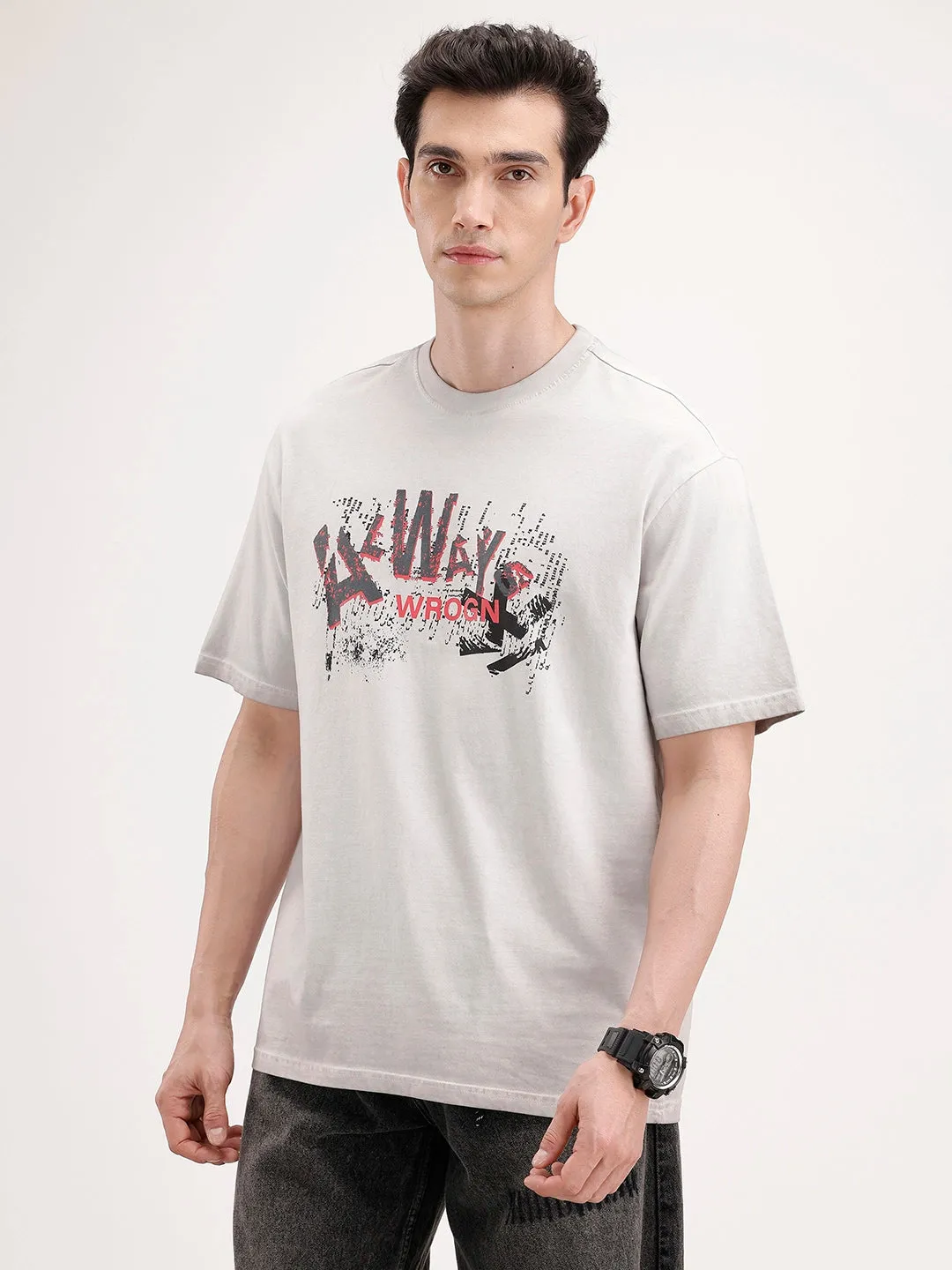 Oversized Front Printed T-Shirt | Grey sold by Wrogn product image thumbnail 4