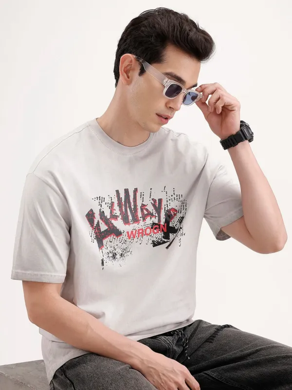 Oversized Front Printed T-Shirt | Grey sold by Wrogn