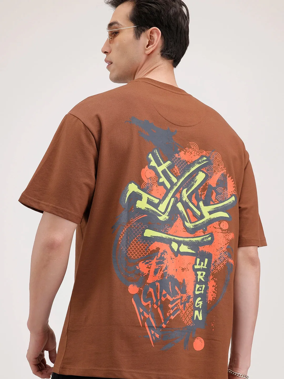 Oversized Back Printed T-Shirt | Brown sold by Wrogn