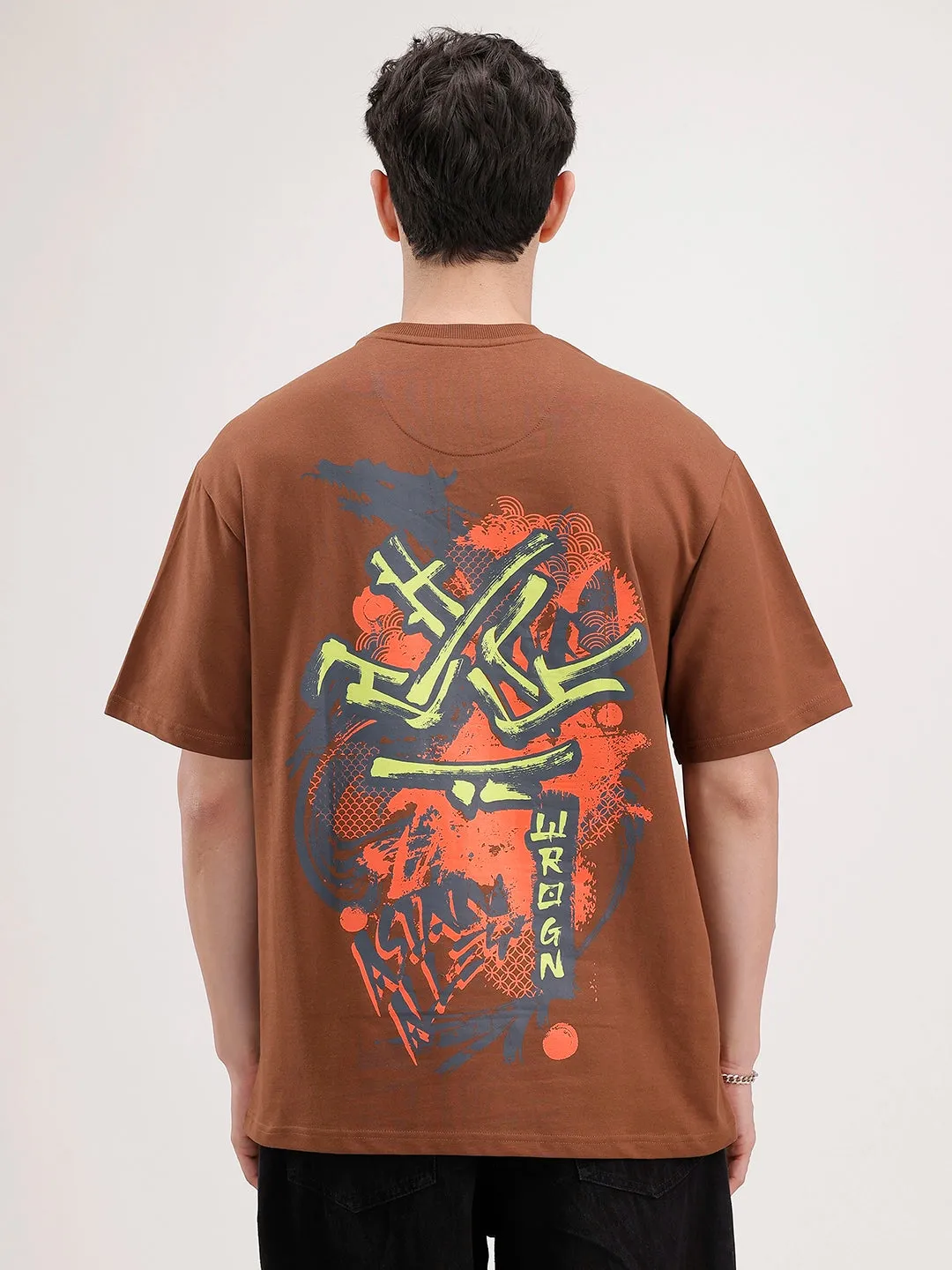 Oversized Back Printed T-Shirt | Brown sold by Wrogn product image thumbnail 3