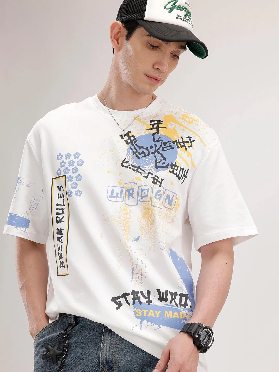 Oversized Placement Printed T-Shirt | Off White sold by Wrogn