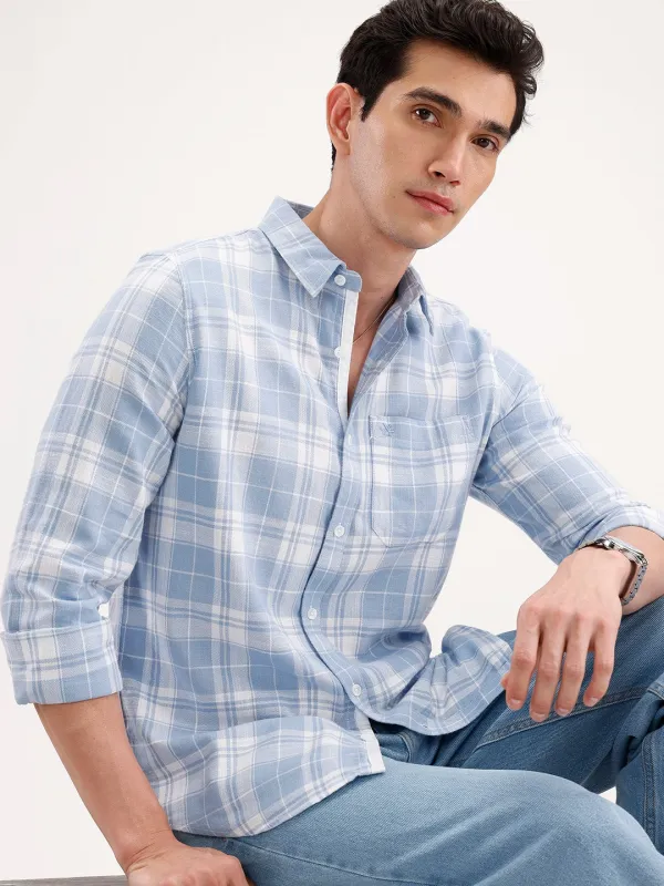 Casual Slim Fit Checkered Shirt | Blue made by Wrogn