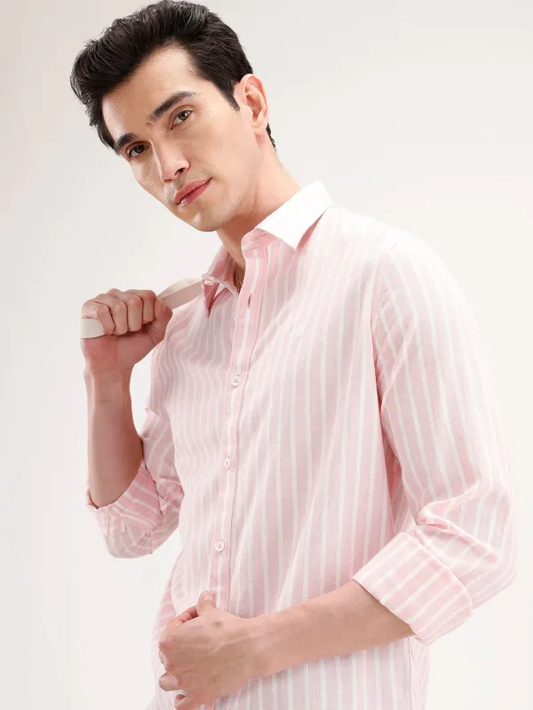 Classic Slim Fit Striped Shirt | Pink sold by Wrogn
