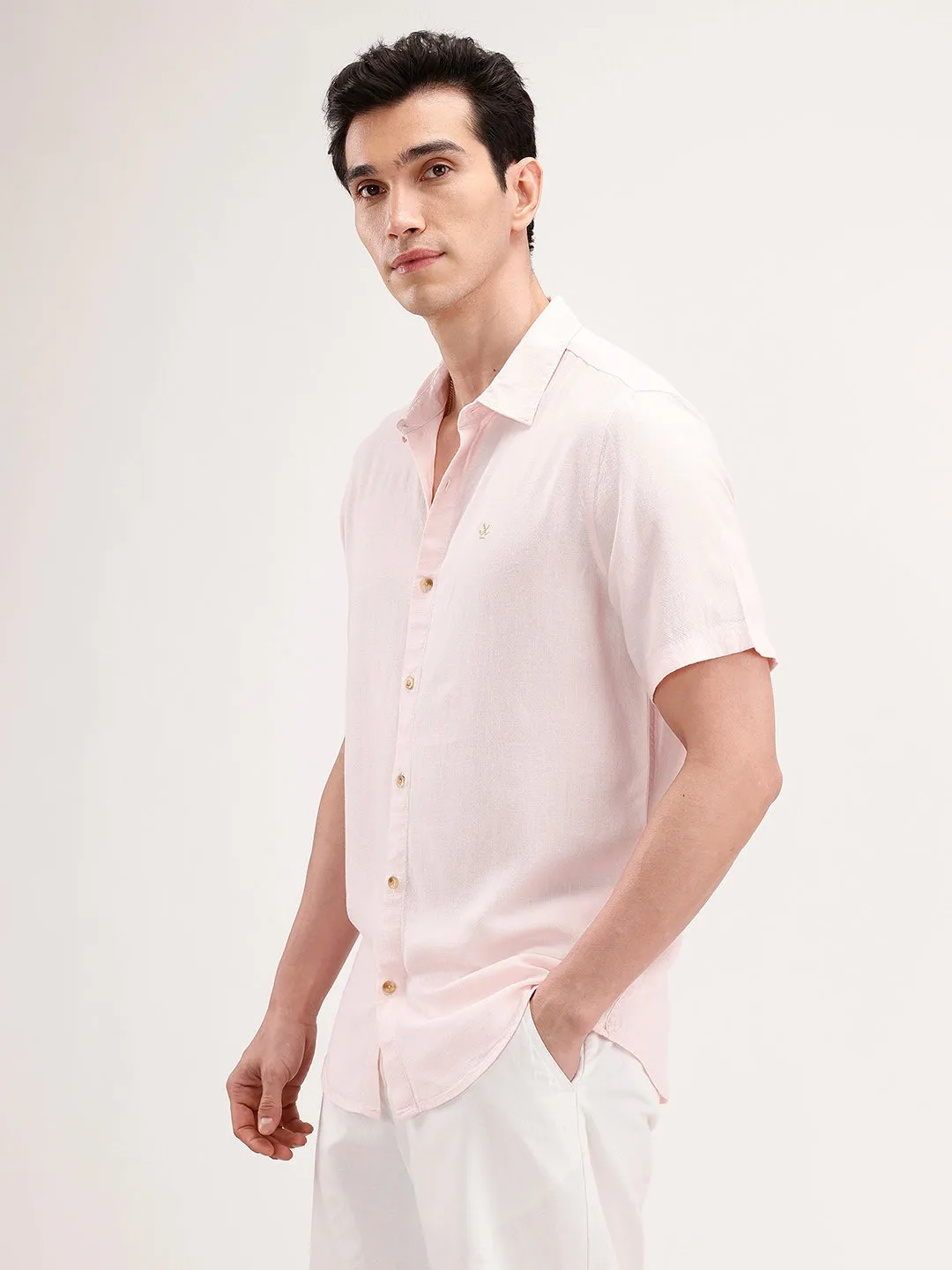 Slim Fit Linen Blend Shirt | Pink sold by Wrogn product image thumbnail 4