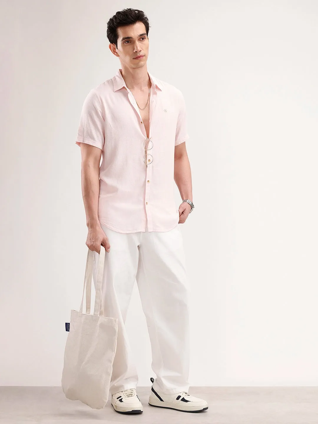 Slim Fit Linen Blend Shirt | Pink sold by Wrogn product image thumbnail 2