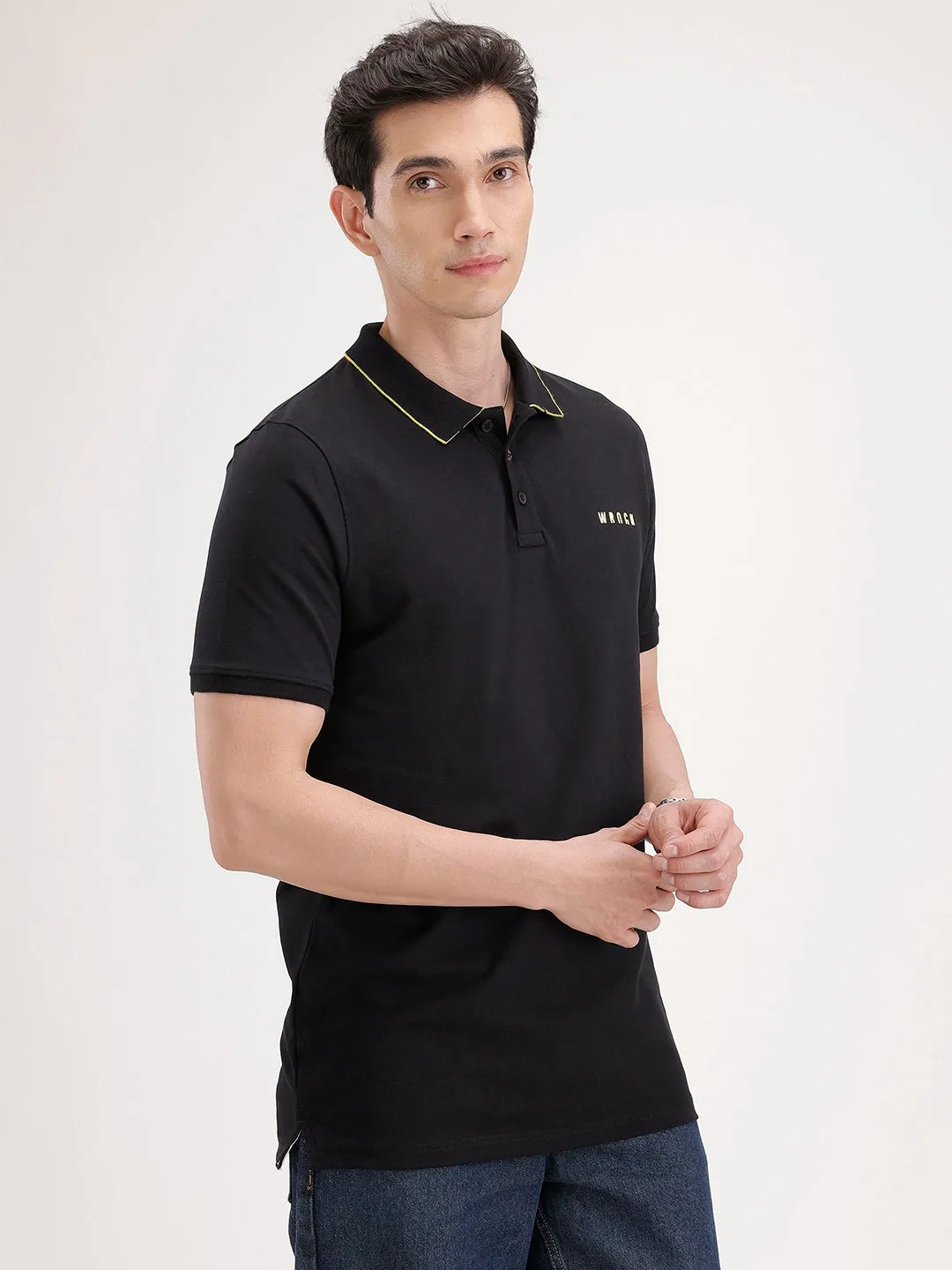 Slim Fit Tipping Collar Polo T-Shirt | Black sold by Wrogn product image thumbnail 4