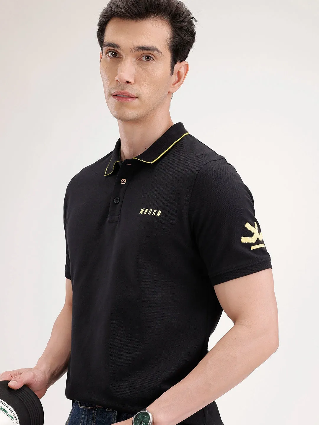 Slim Fit Tipping Collar Polo T-Shirt | Black sold by Wrogn