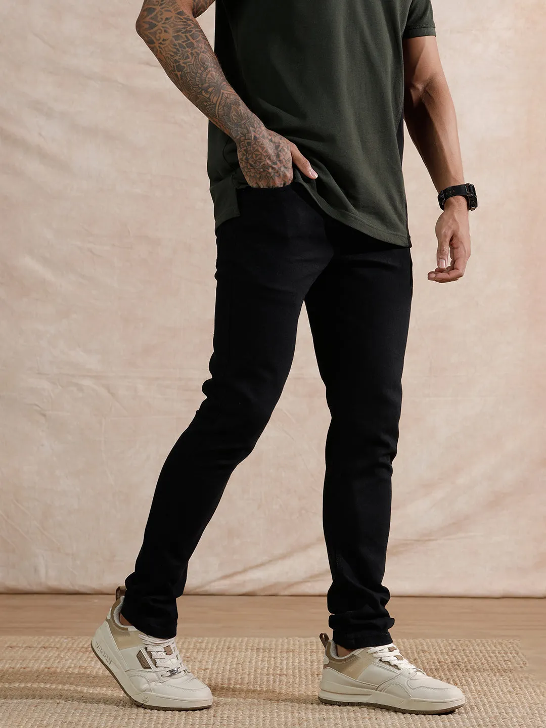 Solid Slim Fit Jeans | Black sold by Wrogn product image thumbnail 4