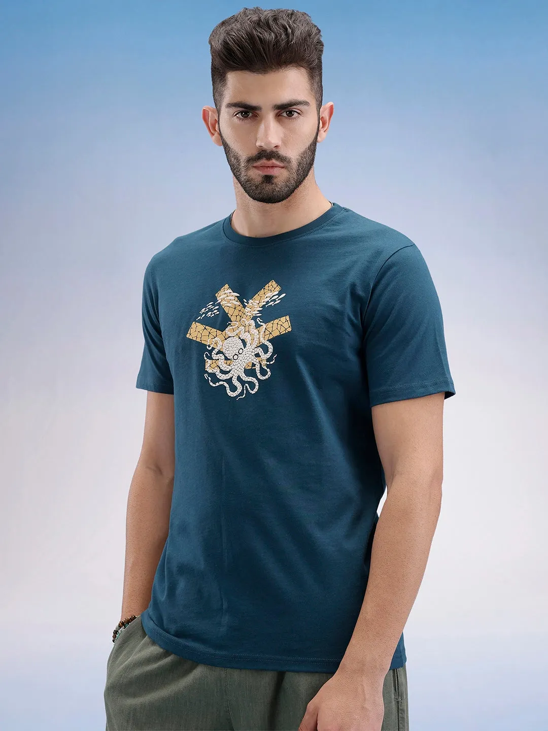 Slim Fit Puffer Printed T-Shirt | Teal sold by Wrogn product image thumbnail 4