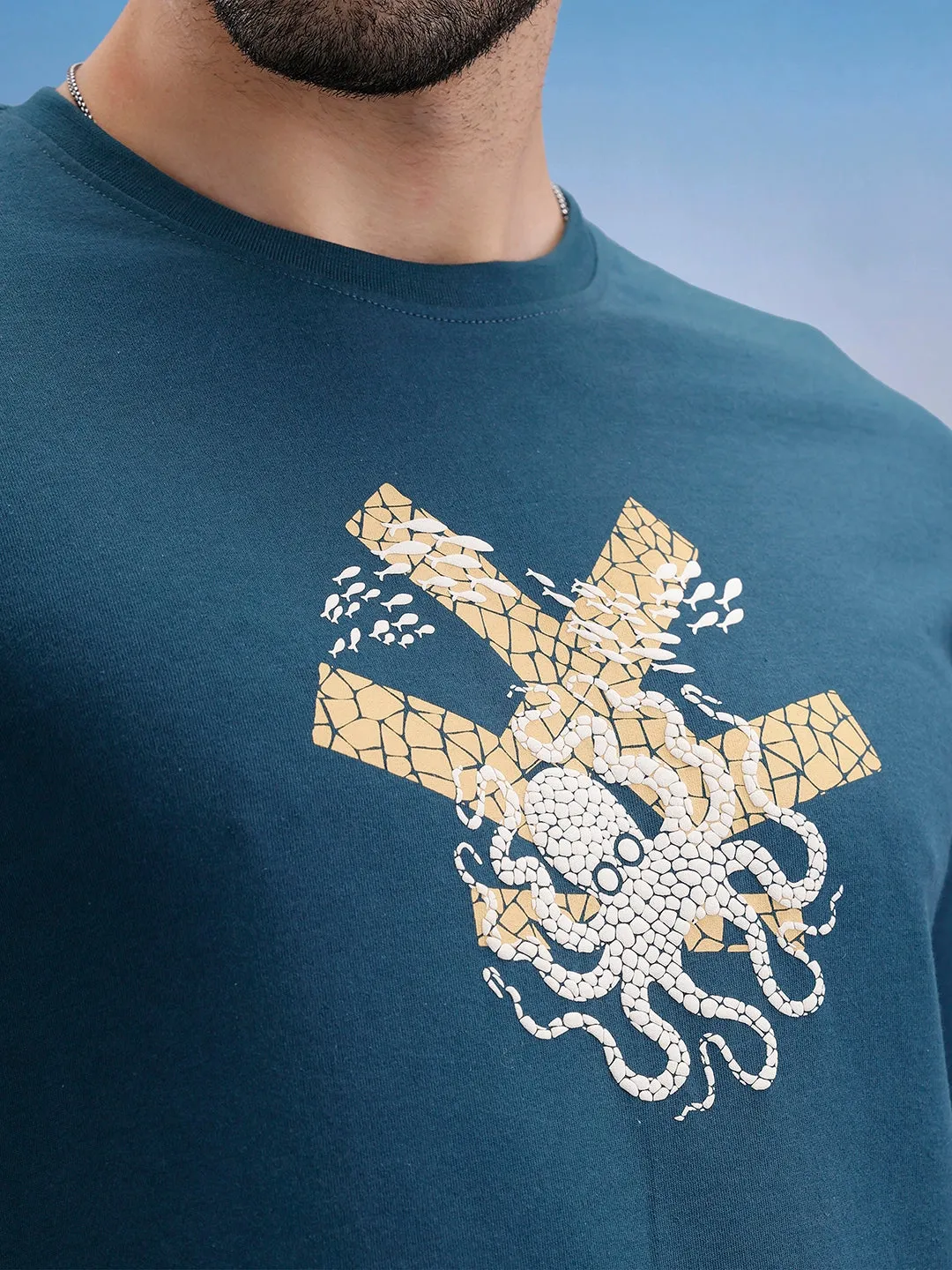 Slim Fit Puffer Printed T-Shirt | Teal sold by Wrogn product image thumbnail 5