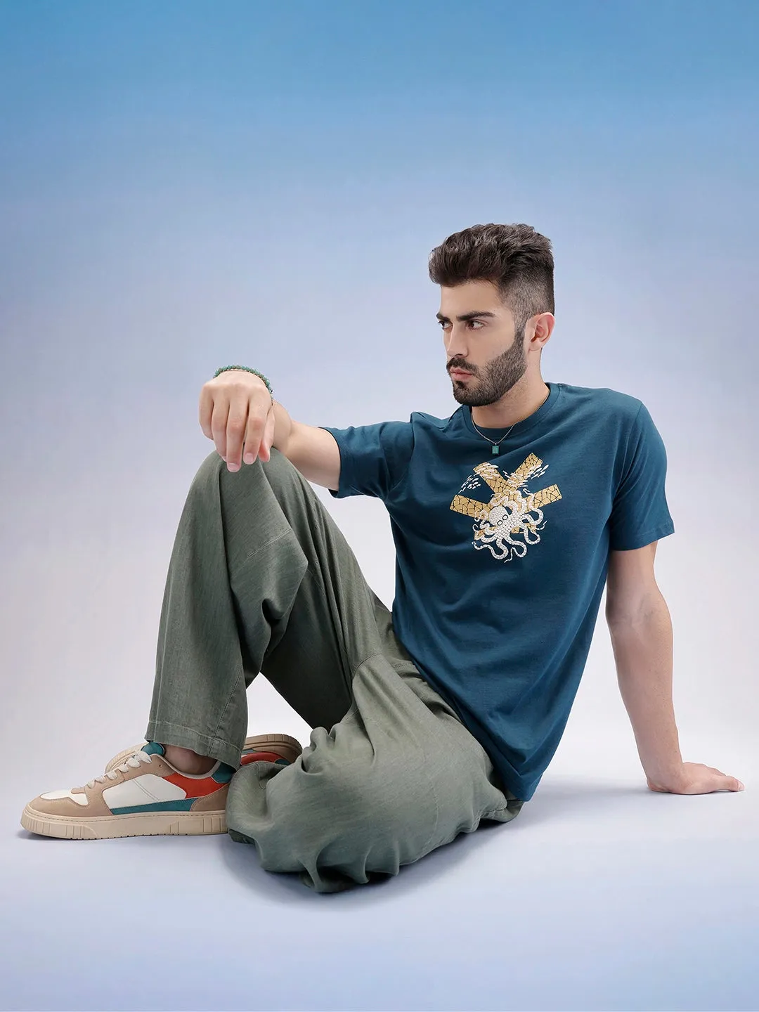 Slim Fit Puffer Printed T-Shirt | Teal sold by Wrogn product image thumbnail 2