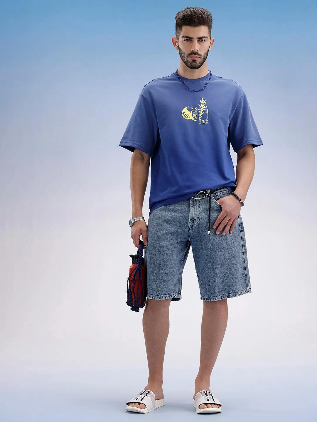 Oversized Fit Front Printed T-Shirt | Blue sold by Wrogn product image thumbnail 2