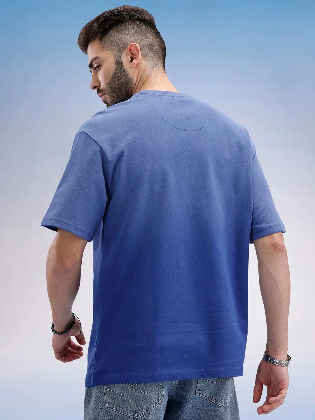 Oversized Fit Front Printed T-Shirt | Blue sold by Wrogn product image thumbnail 3