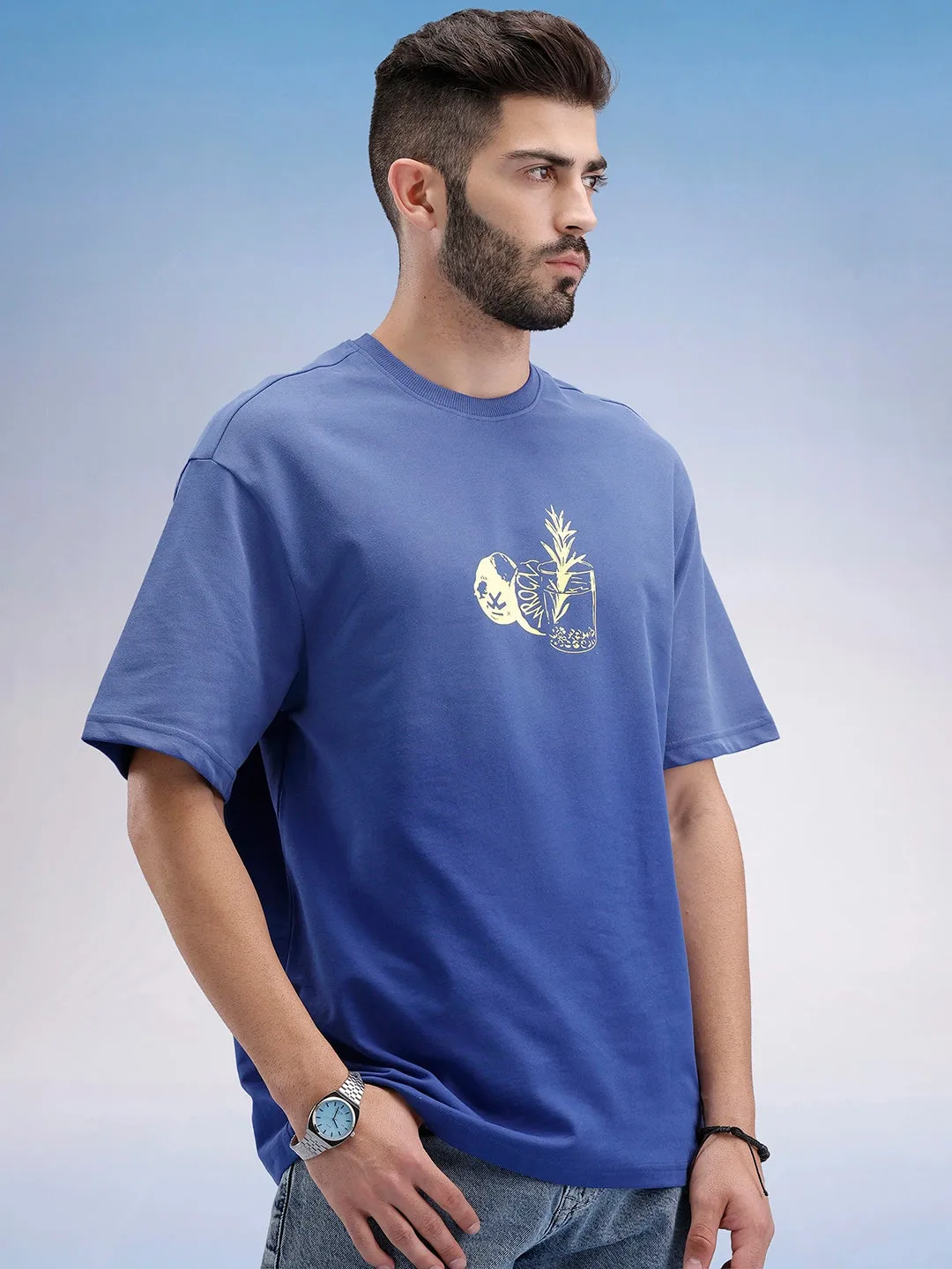 Oversized Fit Front Printed T-Shirt | Blue sold by Wrogn product image thumbnail 4