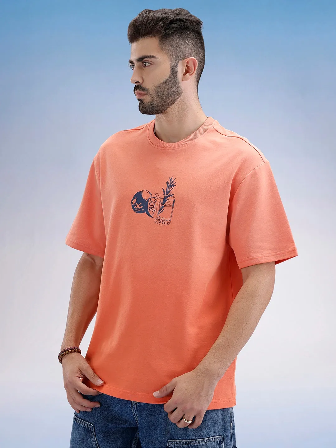 Oversized Fit Front Printed T-Shirt | Peach sold by Wrogn product image thumbnail 4