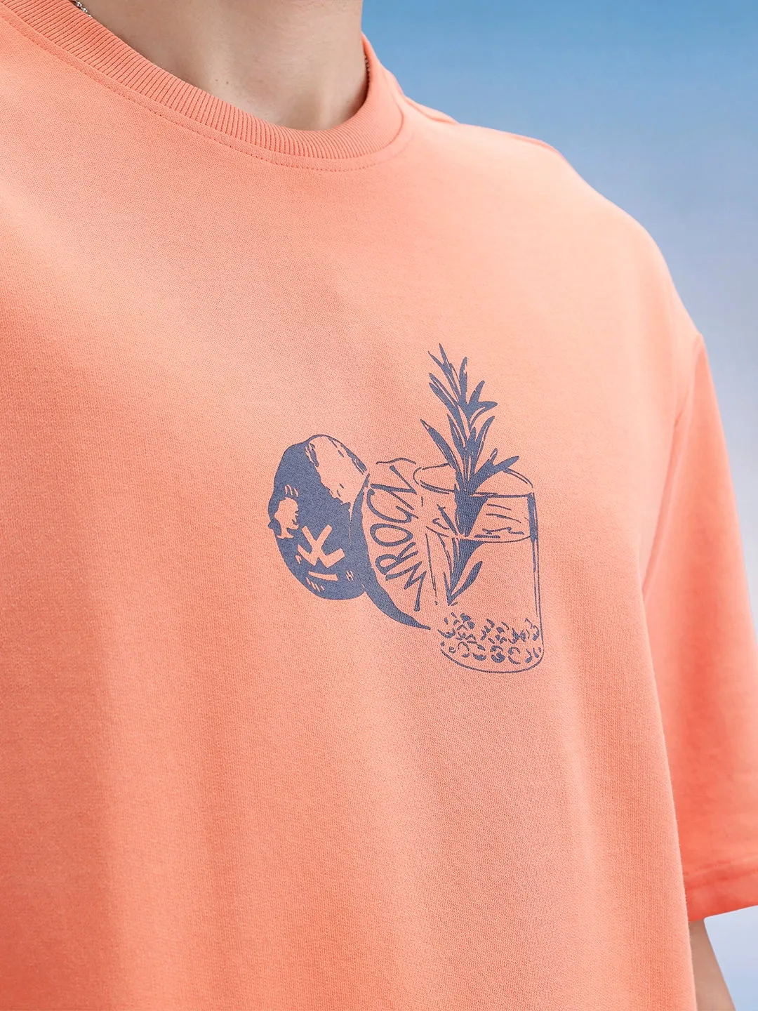 Oversized Fit Front Printed T-Shirt | Peach sold by Wrogn product image thumbnail 5