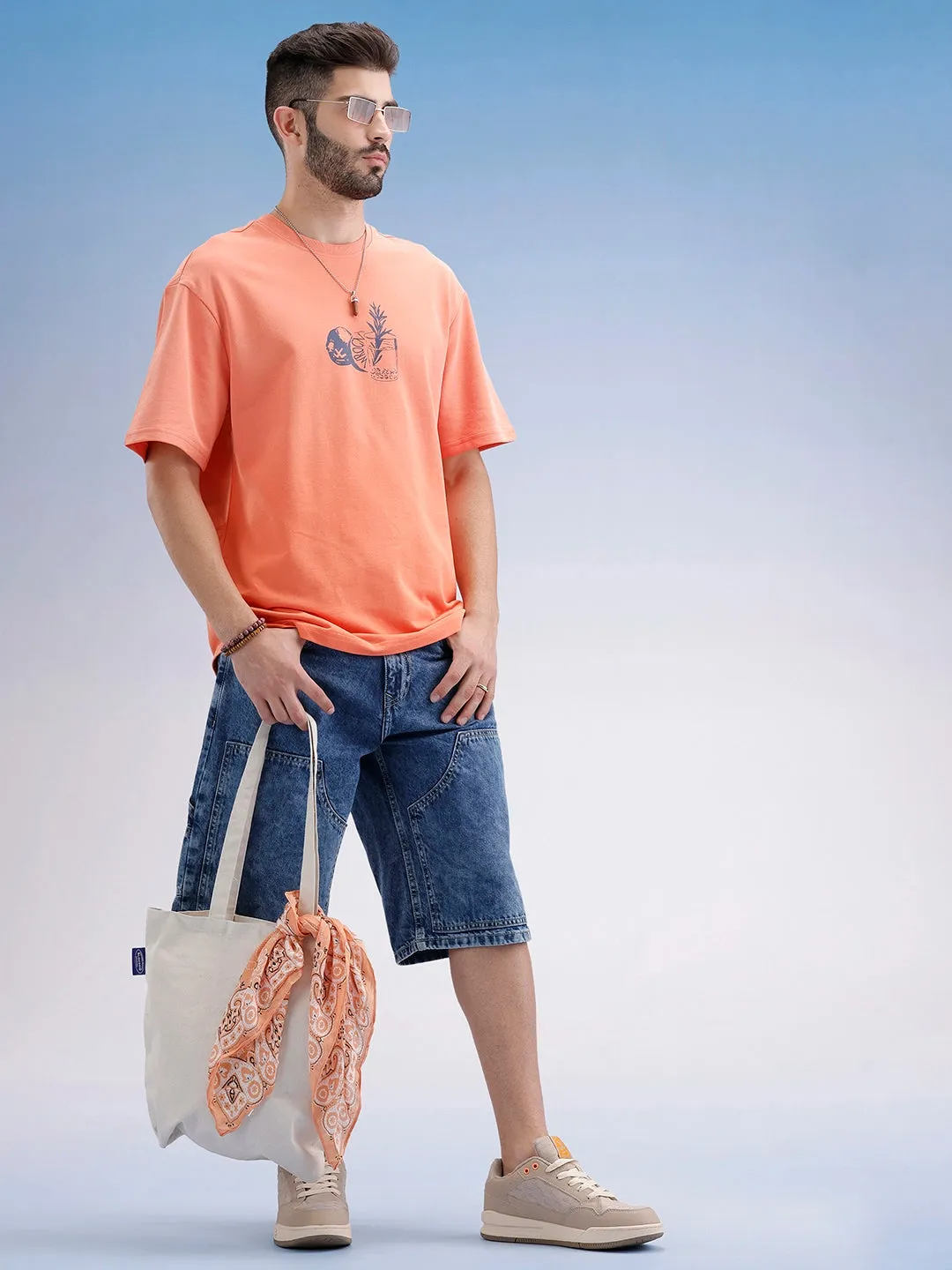 Oversized Fit Front Printed T-Shirt | Peach sold by Wrogn product image thumbnail 2