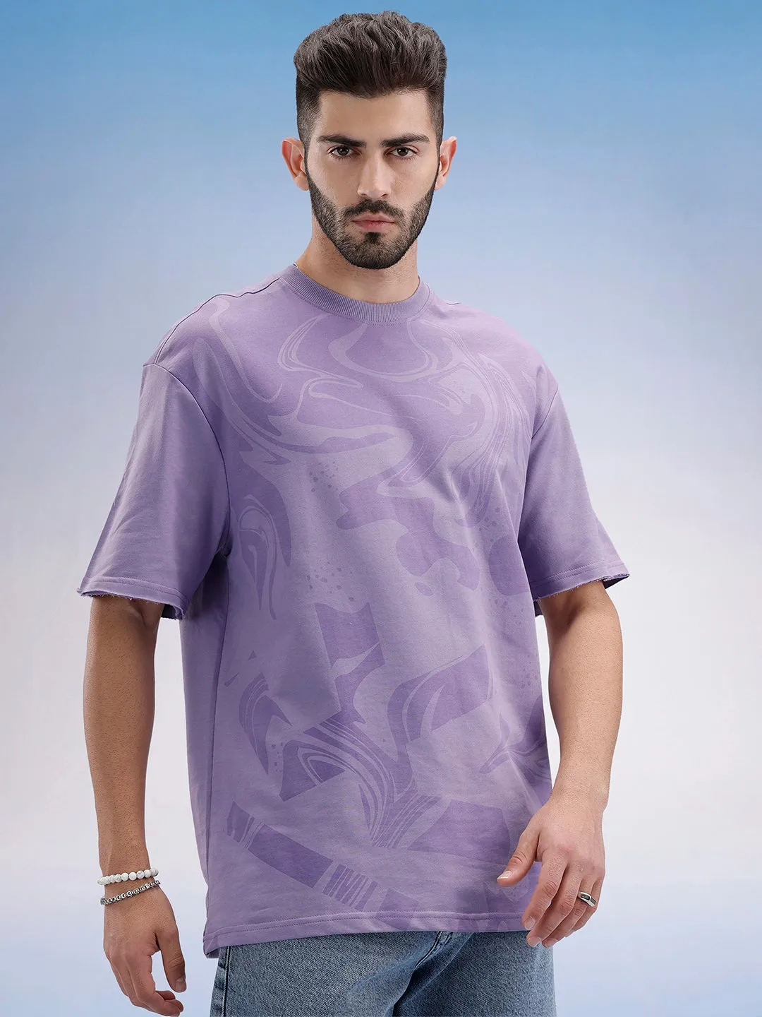 Oversized Front Printed T-Shirt | Purple sold by Wrogn product image thumbnail 4