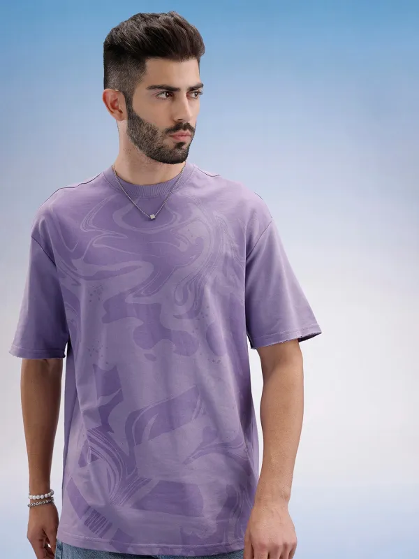 Oversized Front Printed T-Shirt | Purple sold by Wrogn