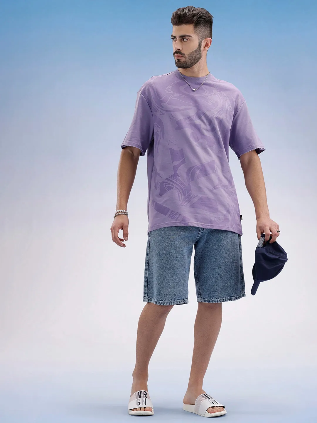 Oversized Front Printed T-Shirt | Purple sold by Wrogn product image thumbnail 2