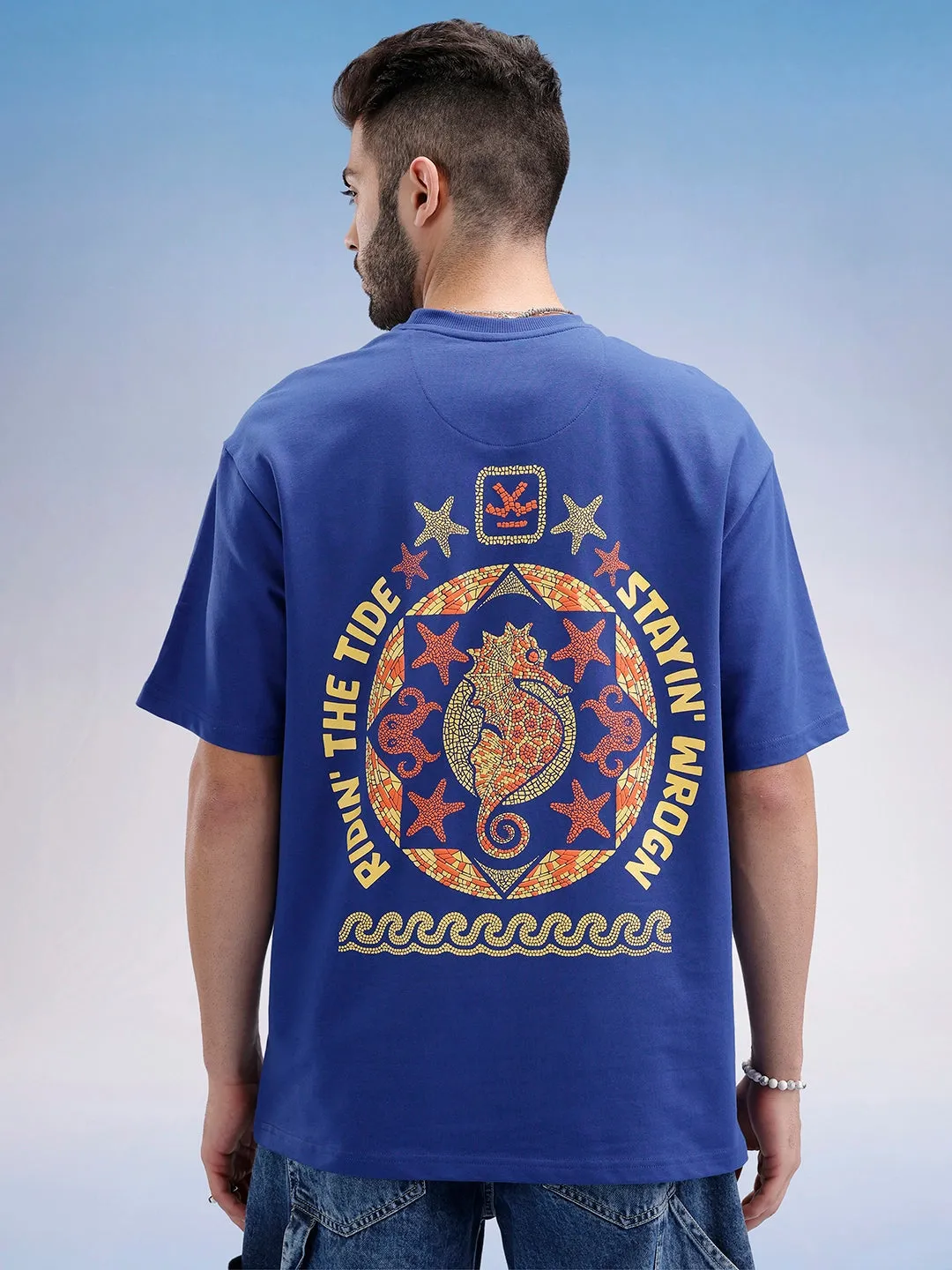 Oversized Fit Puffer Back Printed T-Shirt | Blue sold by Wrogn product image thumbnail 3