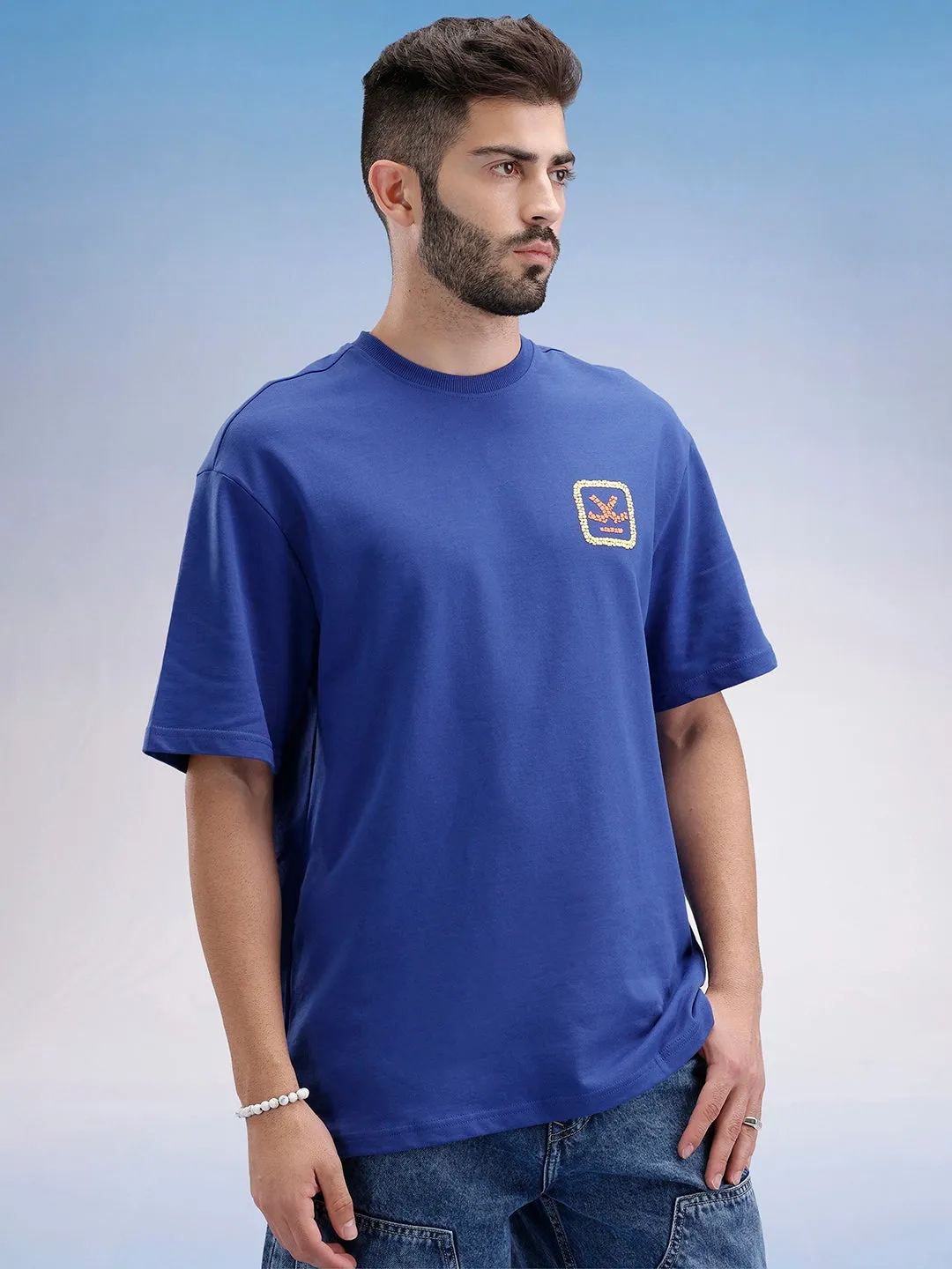 Oversized Fit Puffer Back Printed T-Shirt | Blue sold by Wrogn product image thumbnail 4
