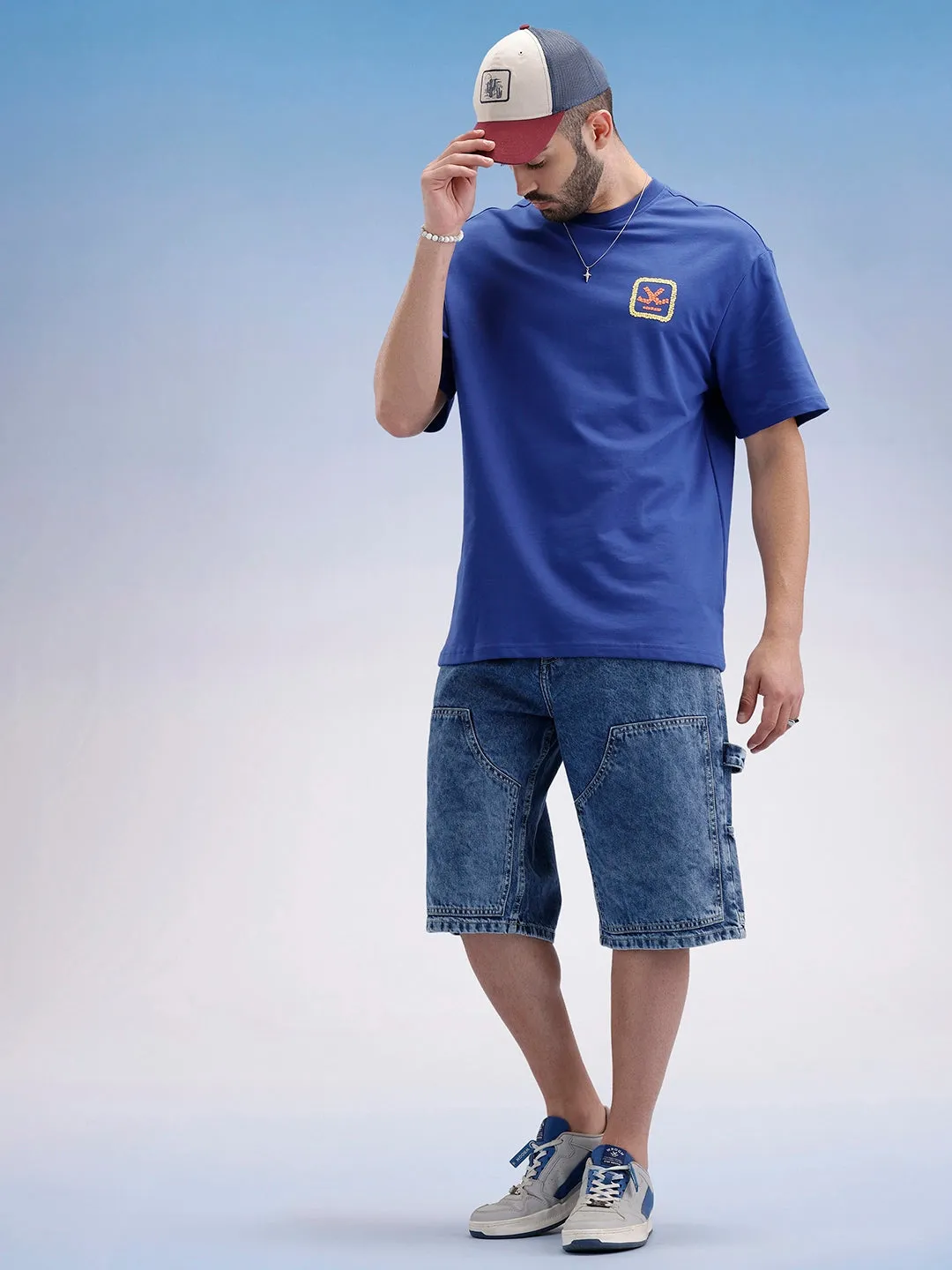 Oversized Fit Puffer Back Printed T-Shirt | Blue sold by Wrogn product image thumbnail 2